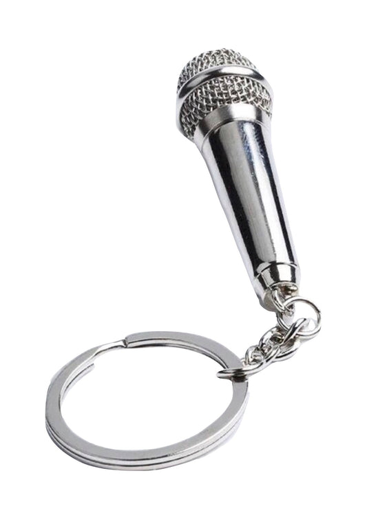 Metal microphone keychain trinket screwable grille chrome finish