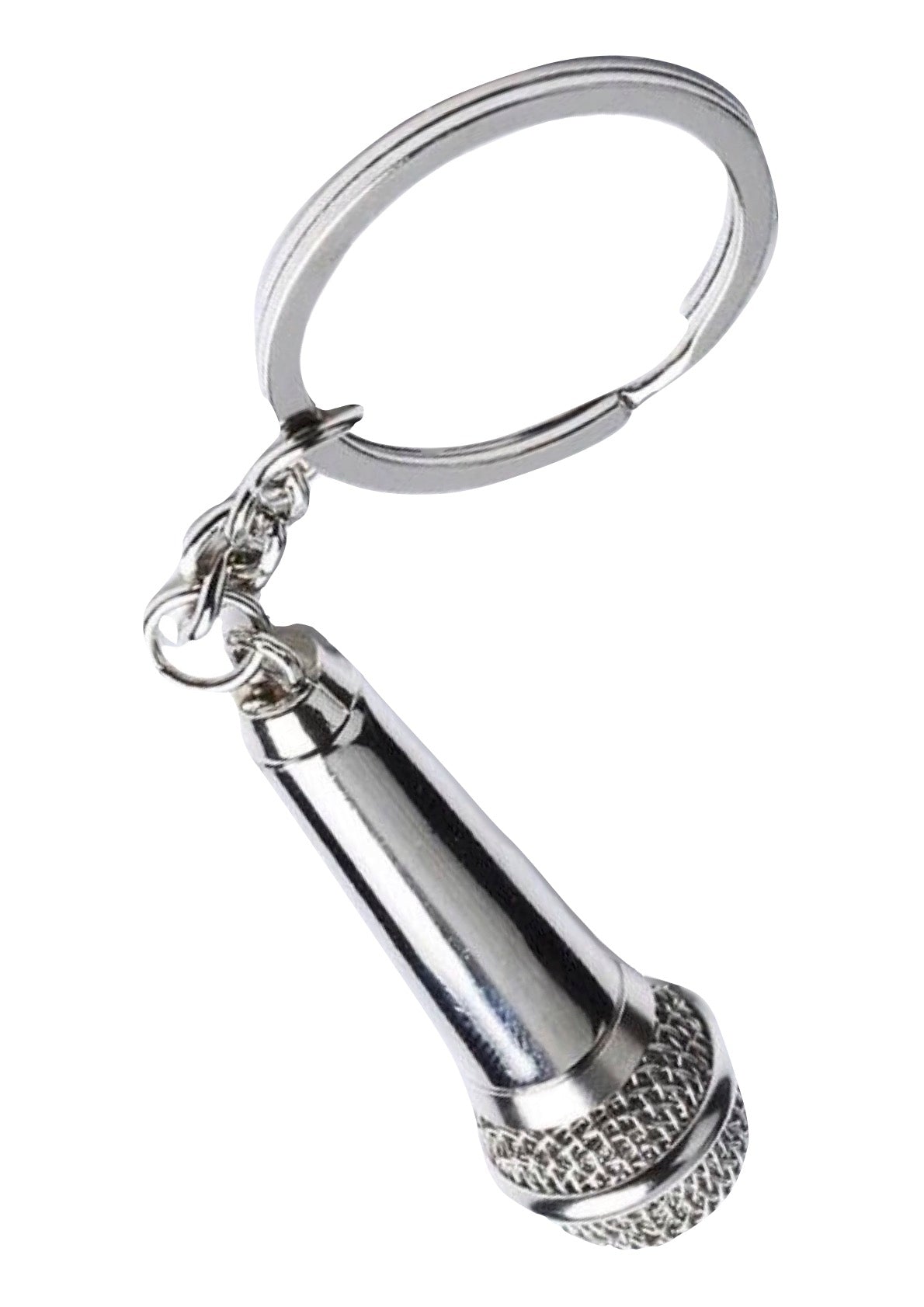 Metal microphone keychain trinket screwable grille chrome finish