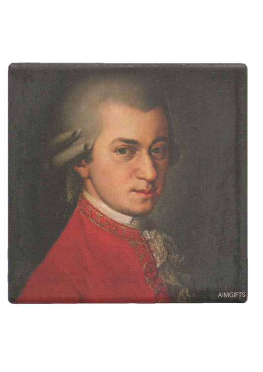 Music Themed Mozart Composer Single Ceramic Tile Coaster with Cork Non Slip Base