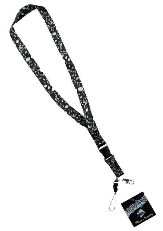AIM Gifts Brand Black and White Music Notes Lanyard