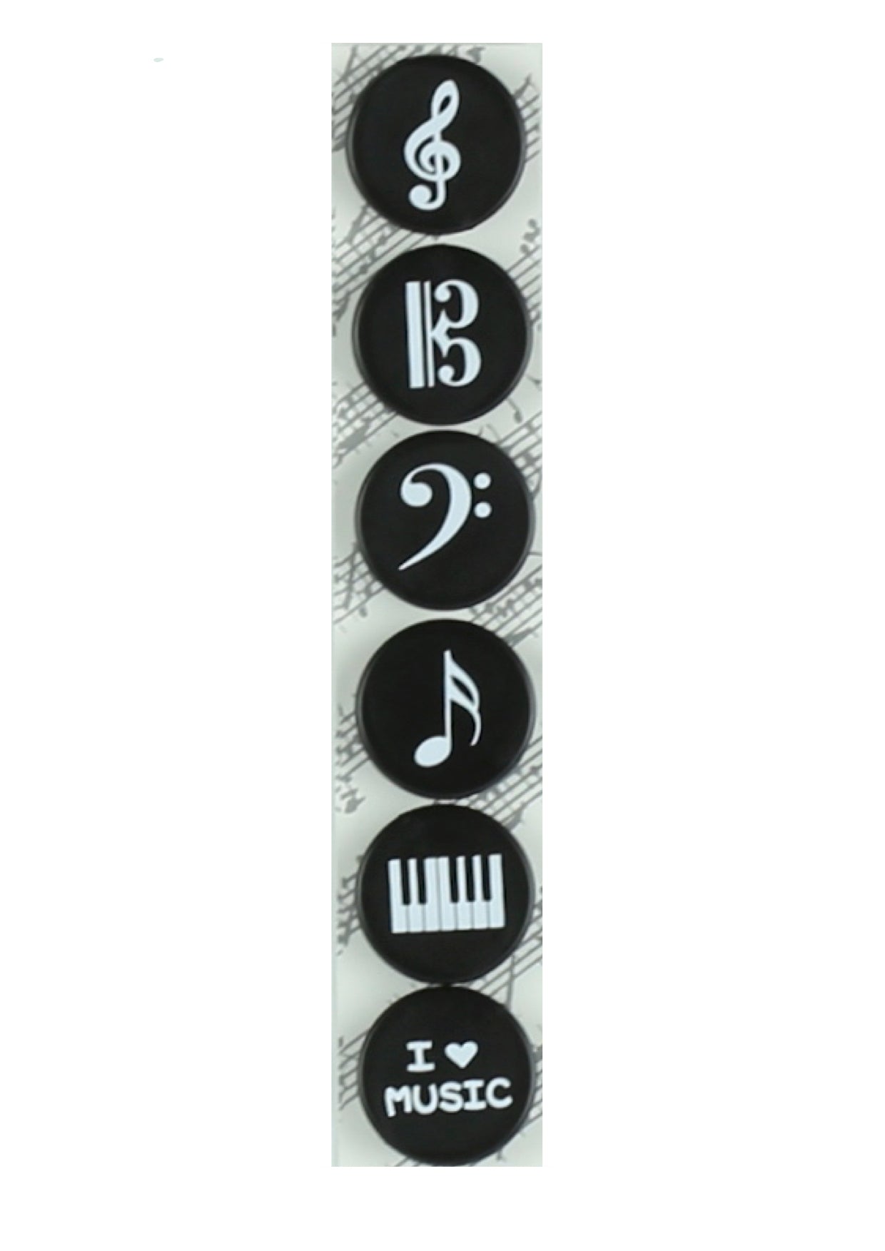 Music themed black round fridge whiteboard magnets 6 pack