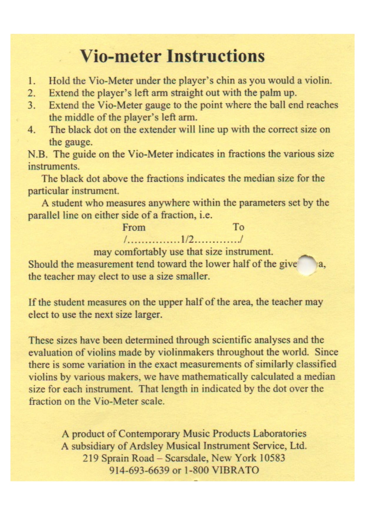 Vio-Meter Violin measuring device to fit students to correct sized instrument