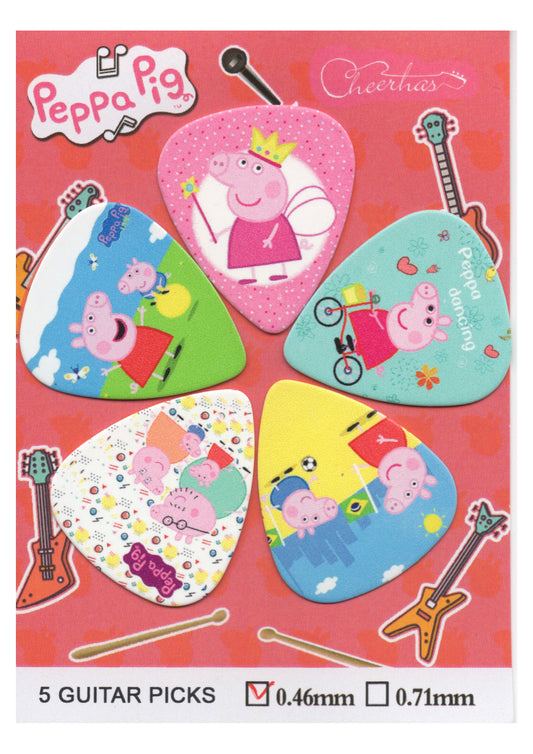 5 pack Peppa Pick themed Novelty guitar picks/plectrums .46mm thick