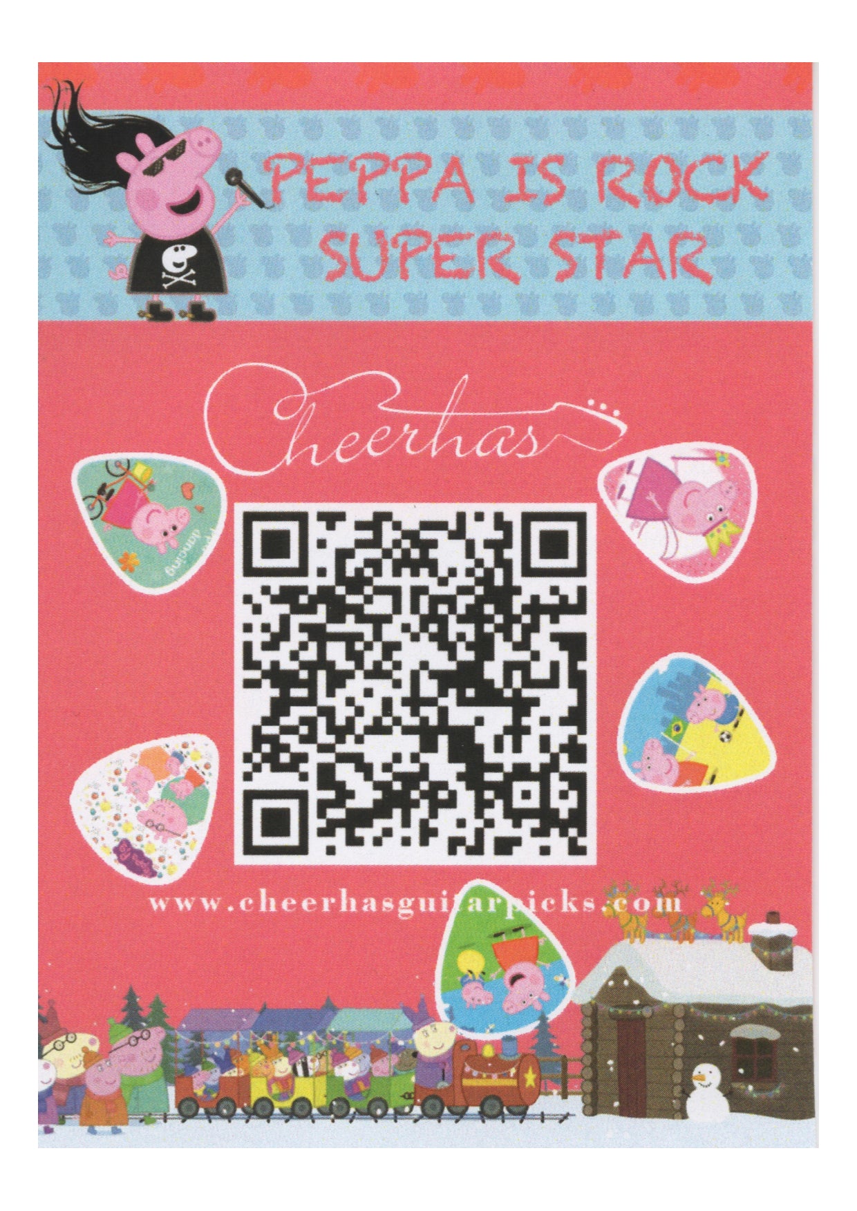 5 pack Peppa Pick themed Novelty guitar picks/plectrums .46mm thick