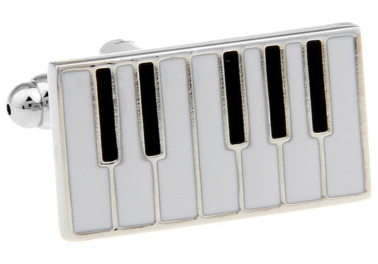 Set of 2 metal swivel barrel piano keyboard cufflinks in black velour gift pouch