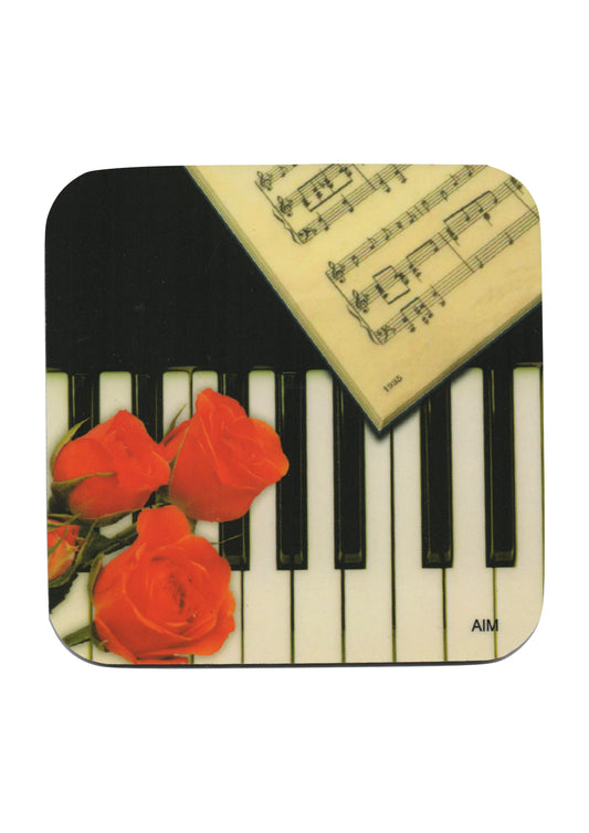 AIM Gifts single vinyl drinks coaster rubber non slip base piano & roses