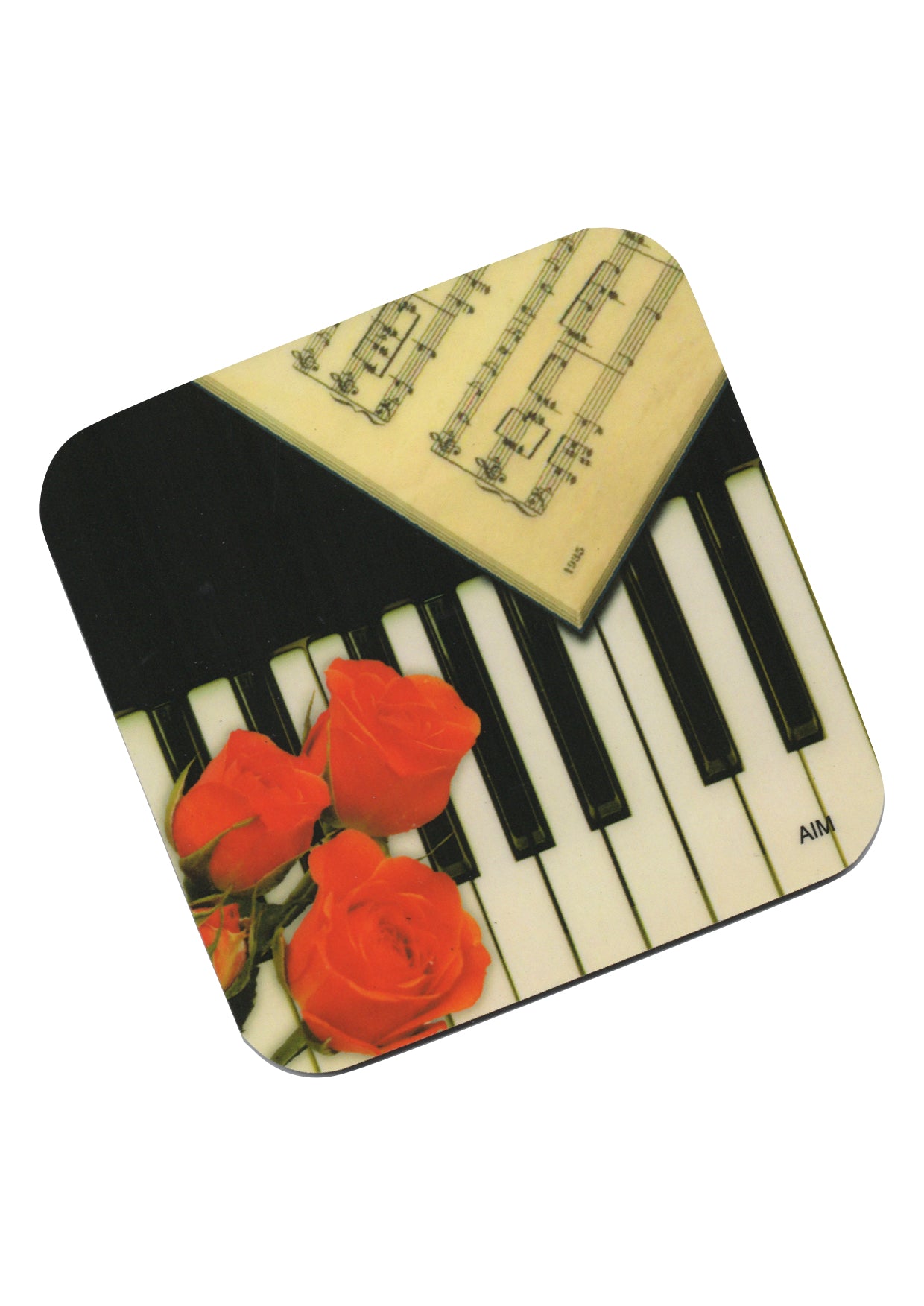 AIM Gifts single vinyl drinks coaster rubber non slip base piano & roses