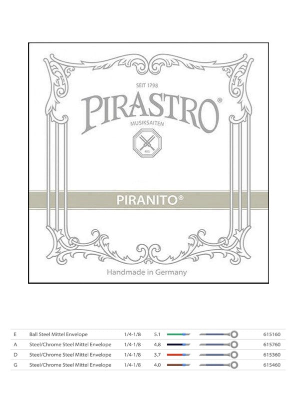 Pirastro Piranito Violin String Set 1/4 - 1/8 Ball End Made in Germany