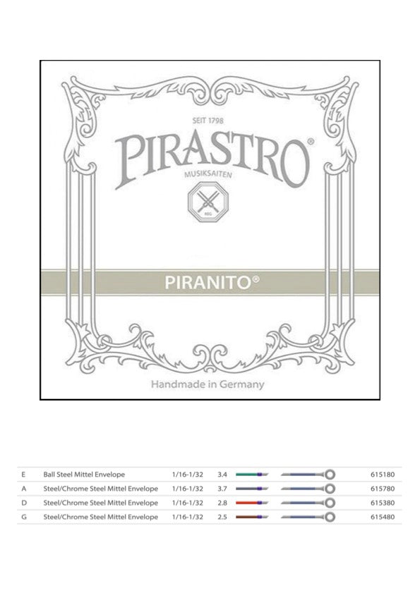 Pirastro Piranito Violin String Set 1/16 - 1/32 Ball End Made in Germany
