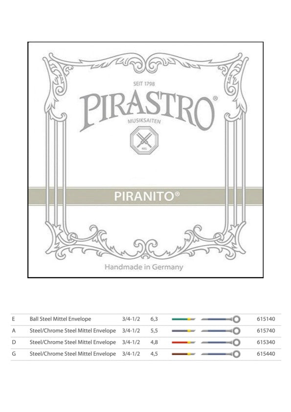 Pirastro Piranito Violin String Set 3/4 - 1/2 Ball End Made in Germany