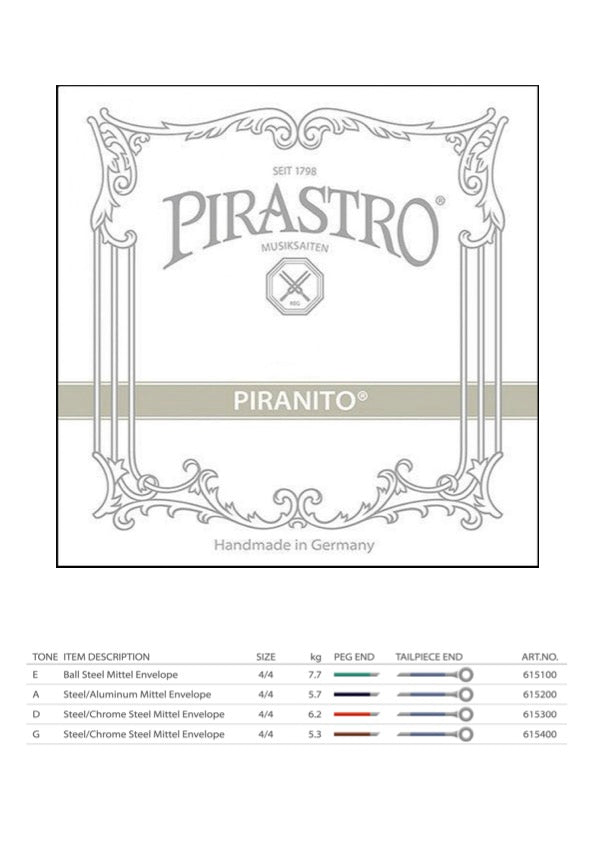 Pirastro Piranito Violin String Set 4/4 Ball End Made in Germany