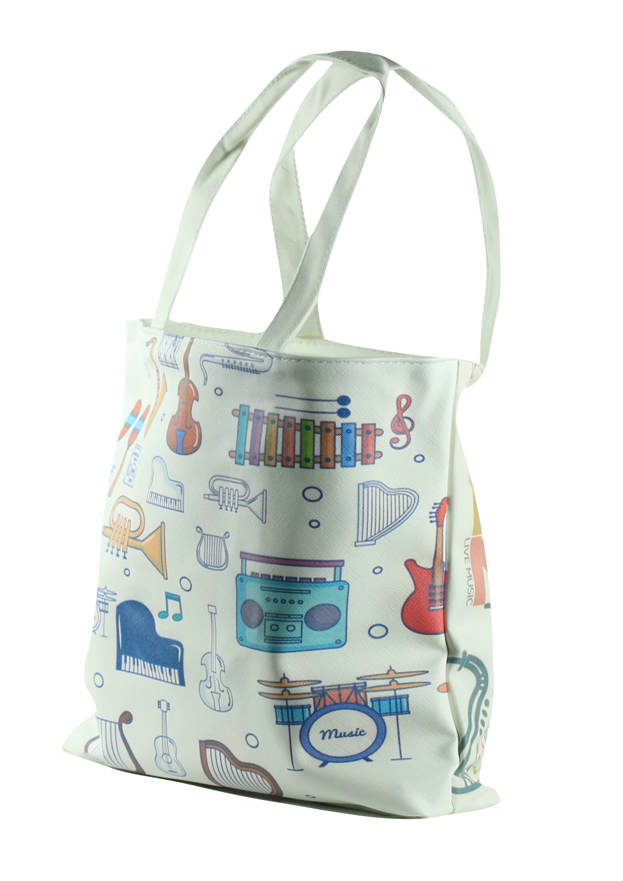 Music themed plastic/vinyl tote music/library bag 33cm X 30cm X 9cm