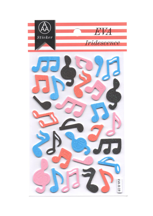 Puffy musical notes & symbols glitter stickers sheet size 18cm X 10cm