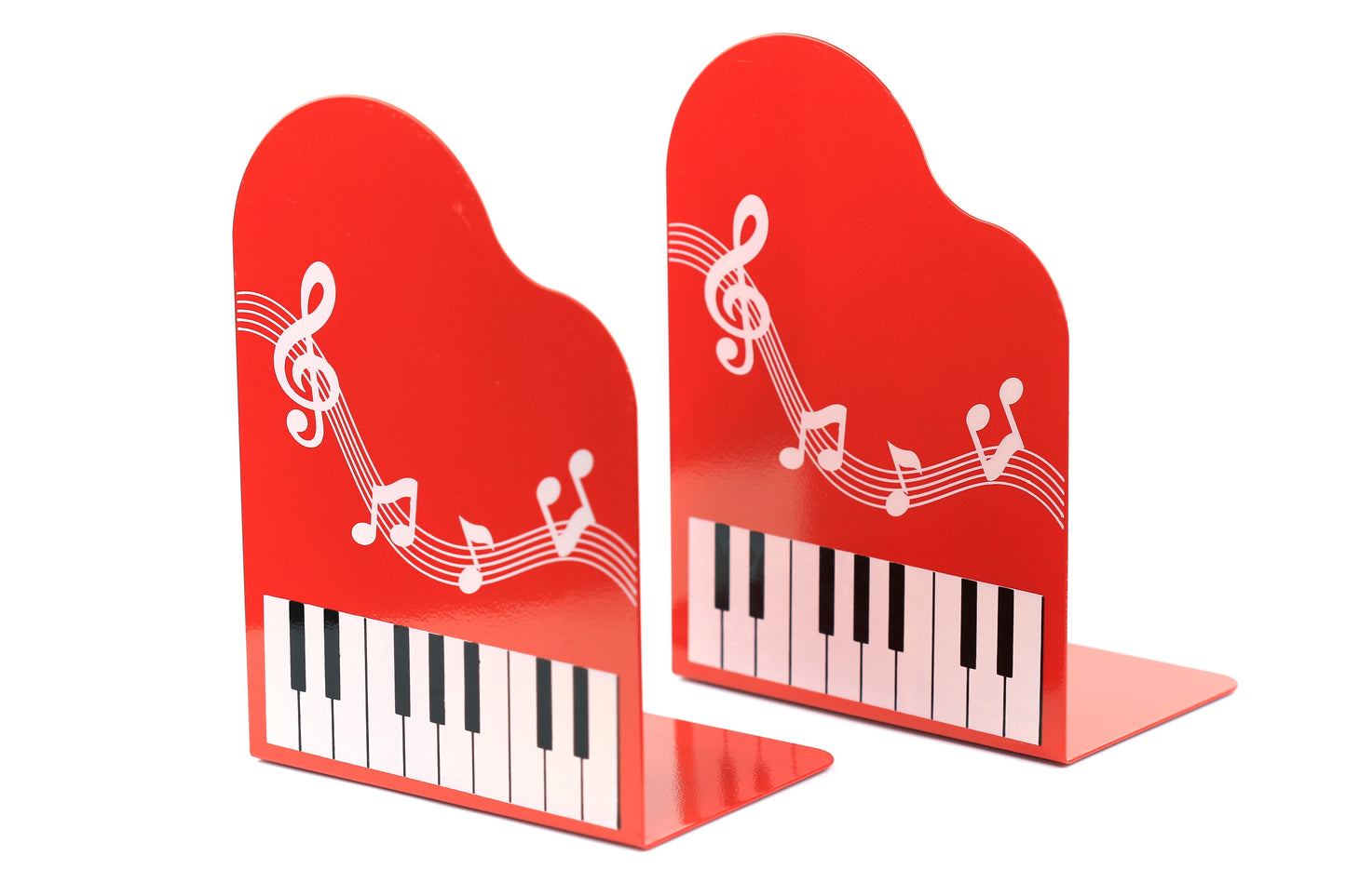 Heavy duty red metal music notation piano keyboard design bookends