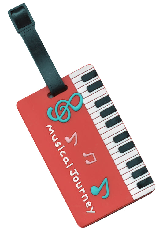 Red keyboard & music symbols design bag instrument case luggage tag