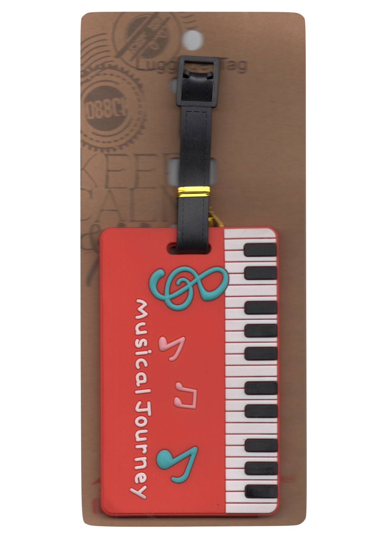 Red keyboard & music symbols design bag instrument case luggage tag