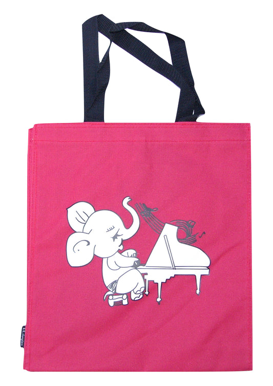 Red canvas tote music library bag elephant playing piano 31cm X 34cm