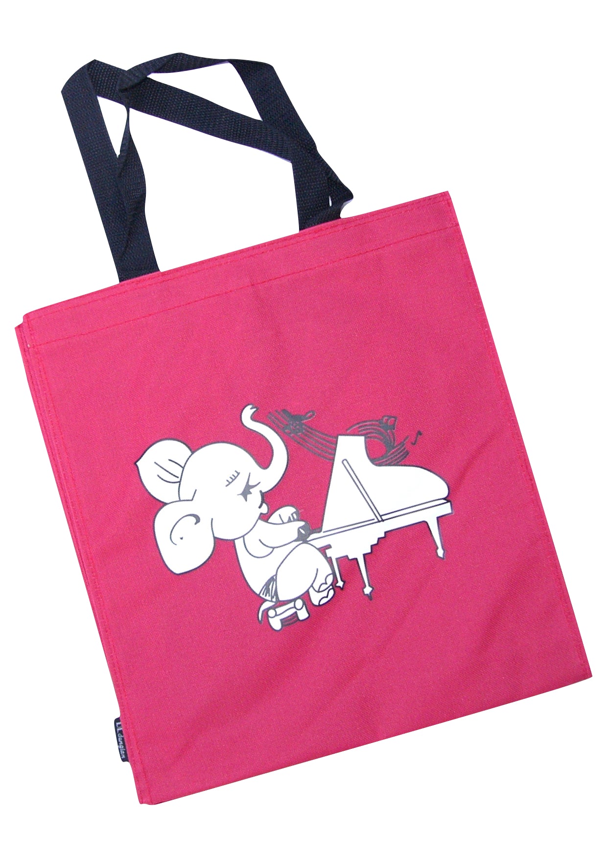 Red canvas tote music library bag elephant playing piano 31cm X 34cm