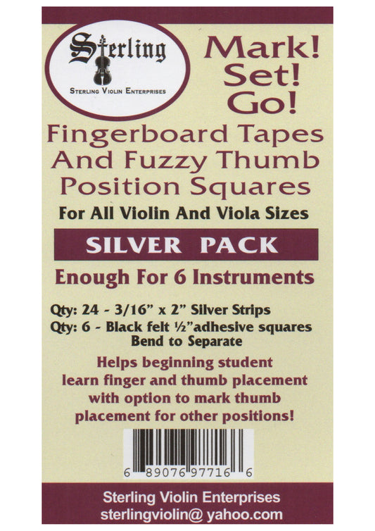 Sterling Mark!Set!Go! silver violin viola fingerboard tapes & felt thumb squares