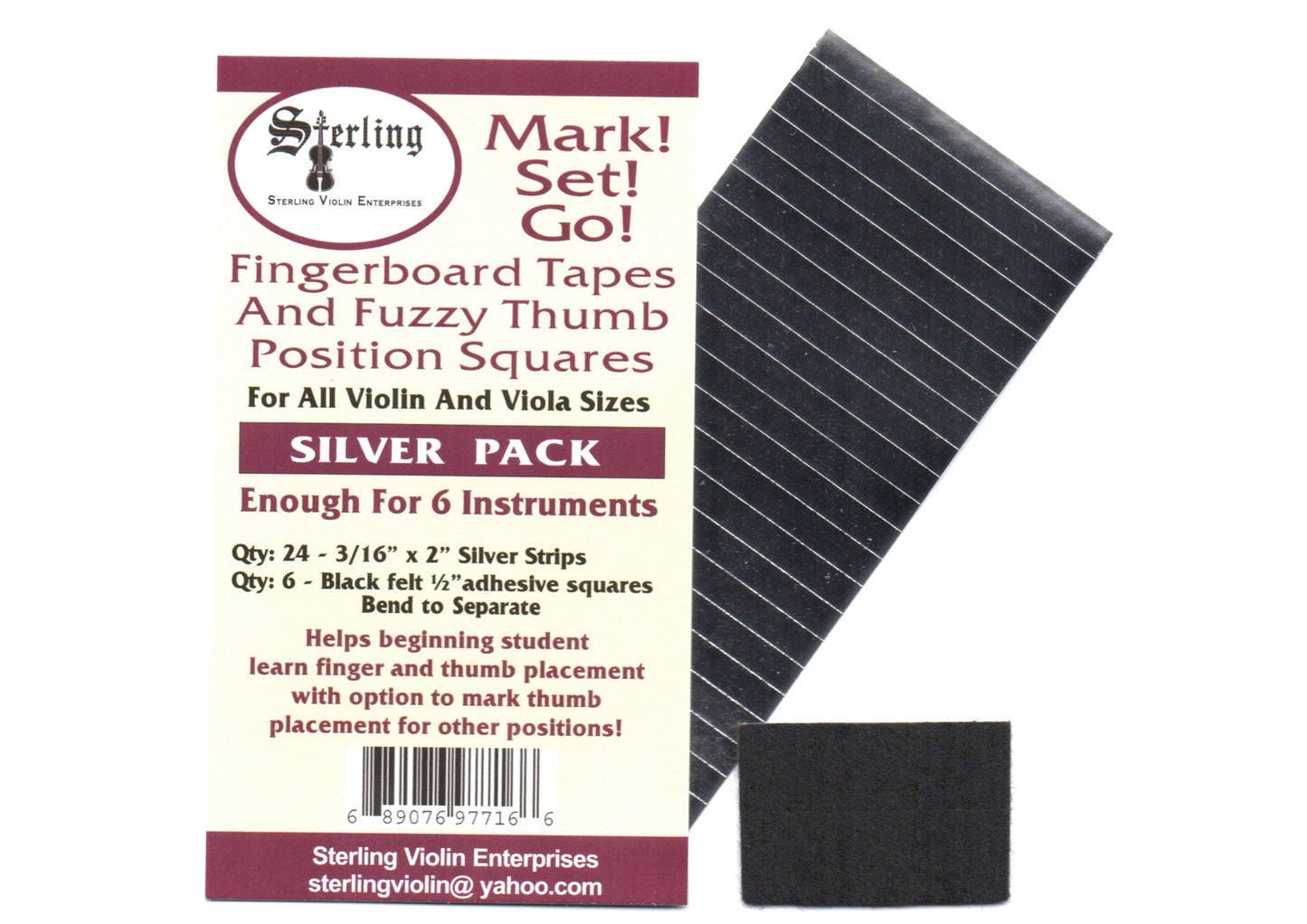 Sterling Mark!Set!Go! silver violin viola fingerboard tapes & felt thumb squares