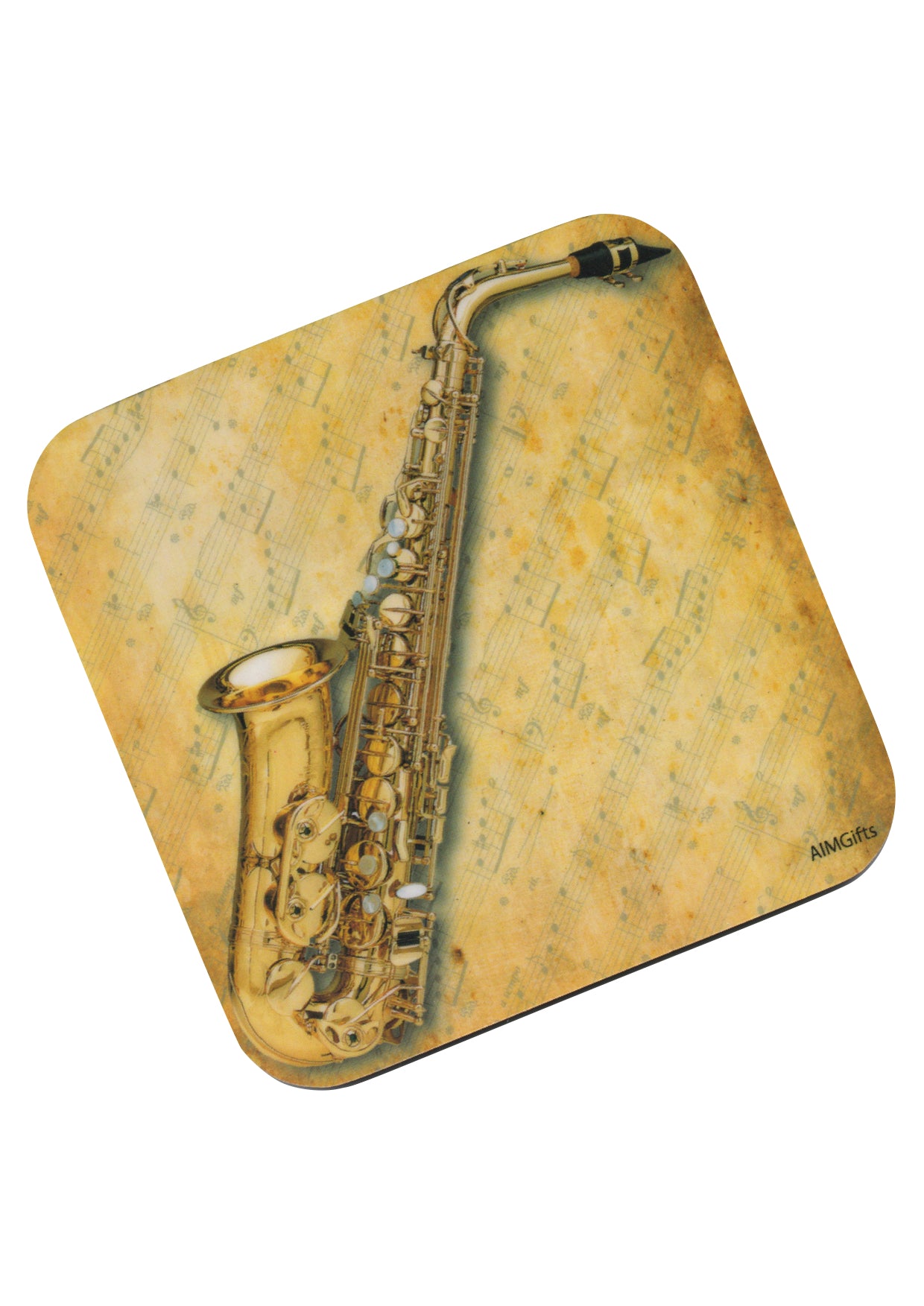 AIM Gifts single vinyl drinks coaster with rubber non slip base saxophone