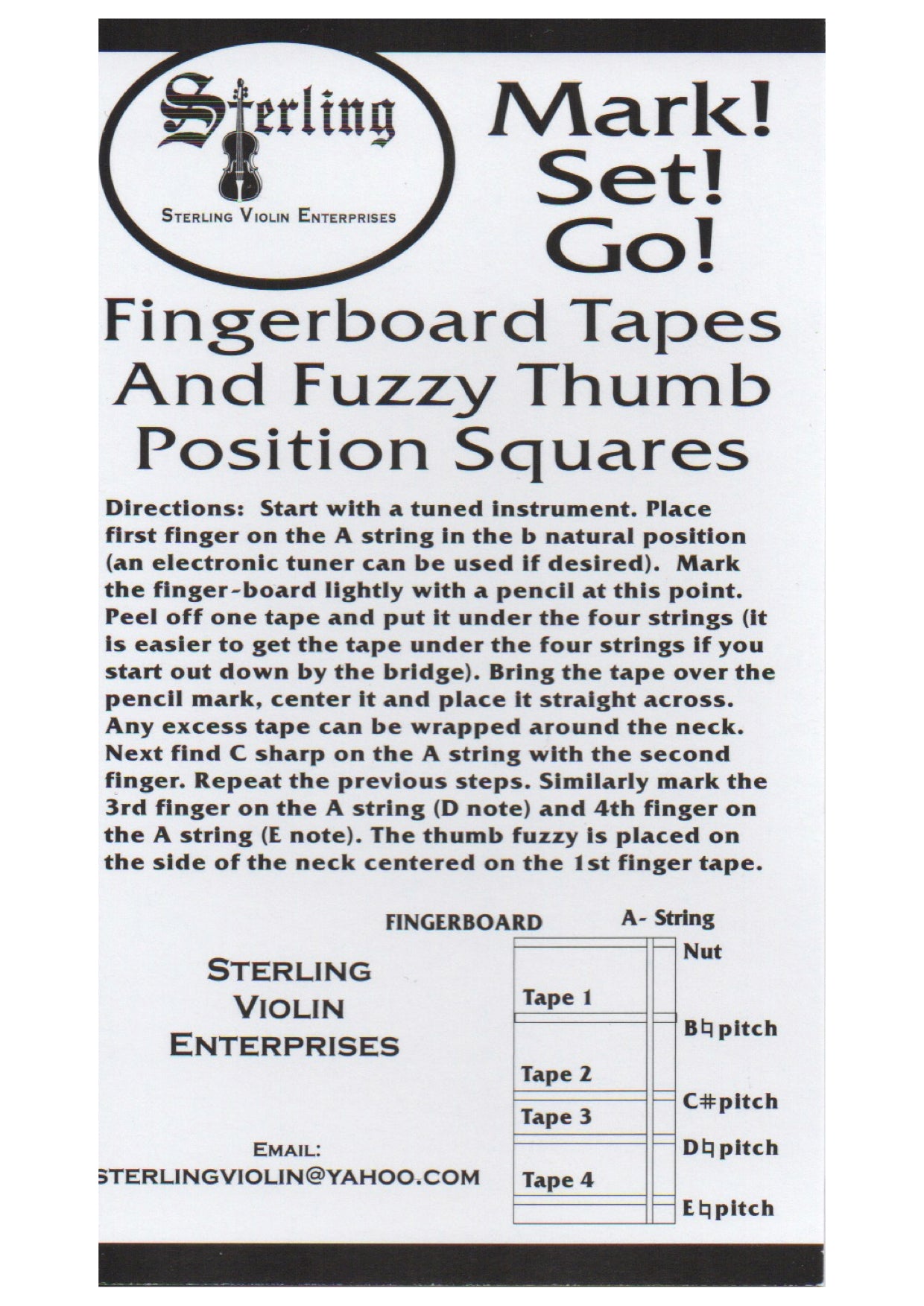 Sterling-Mark!Set!Go! GOLD Violin/Viola Fingerboard Tapes & Felt Thumb Squares