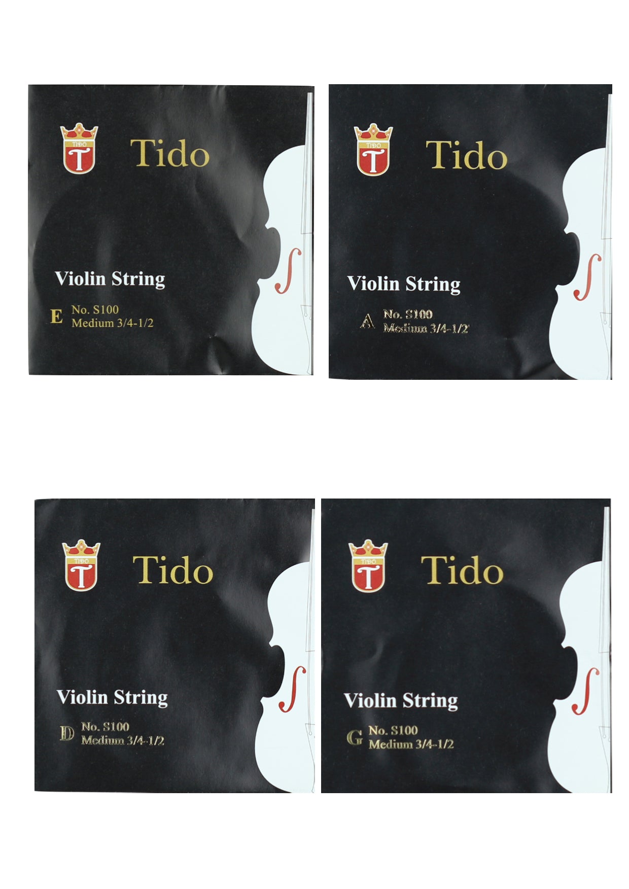 3/4 -1/2 size Tido brand violin string set wound with metal core