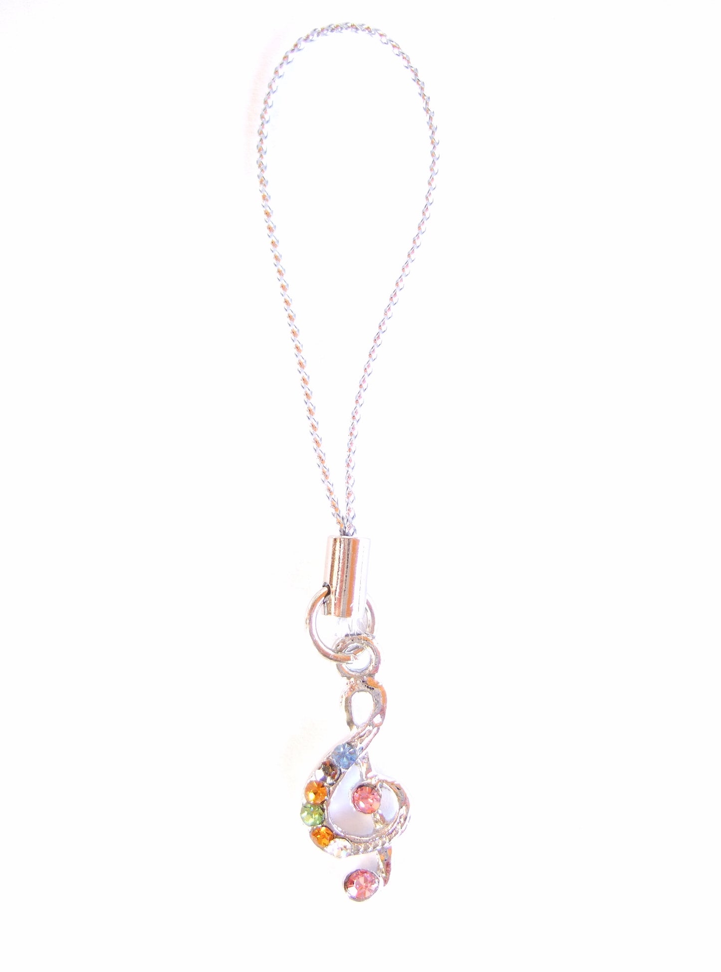 Mobile phone charm music treble clef encrusted with coloured bling