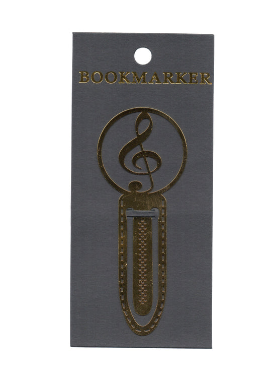 Polished gold coloured metal treble clef bookmark