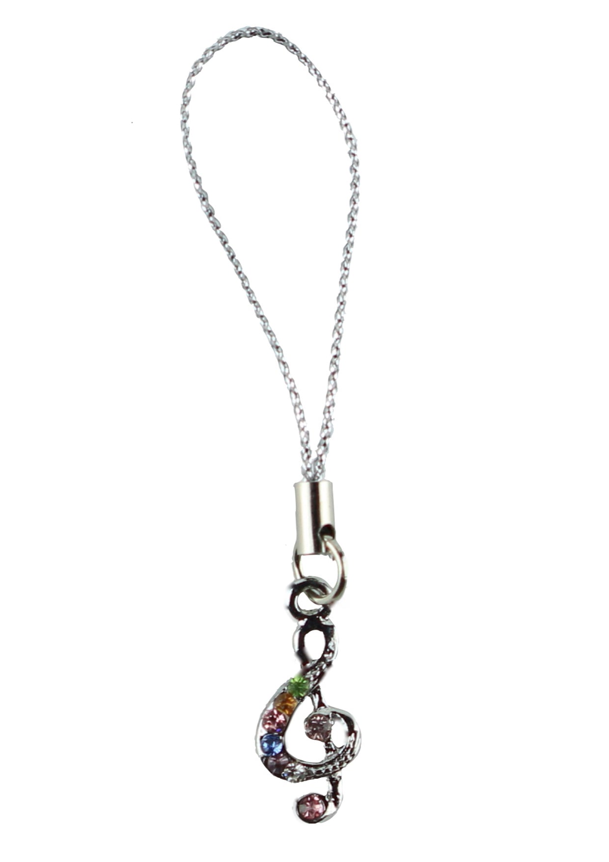 Mobile phone charm music treble clef encrusted with coloured bling
