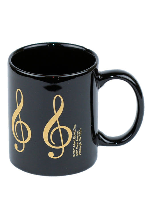 Albert Elovitz brand Black Ceramic Mug Treble Clef design