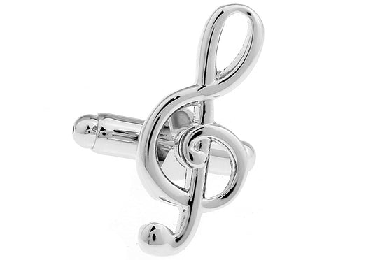 Set of 2 metal swivel bar treble clef cufflinks in black velour gift pouch