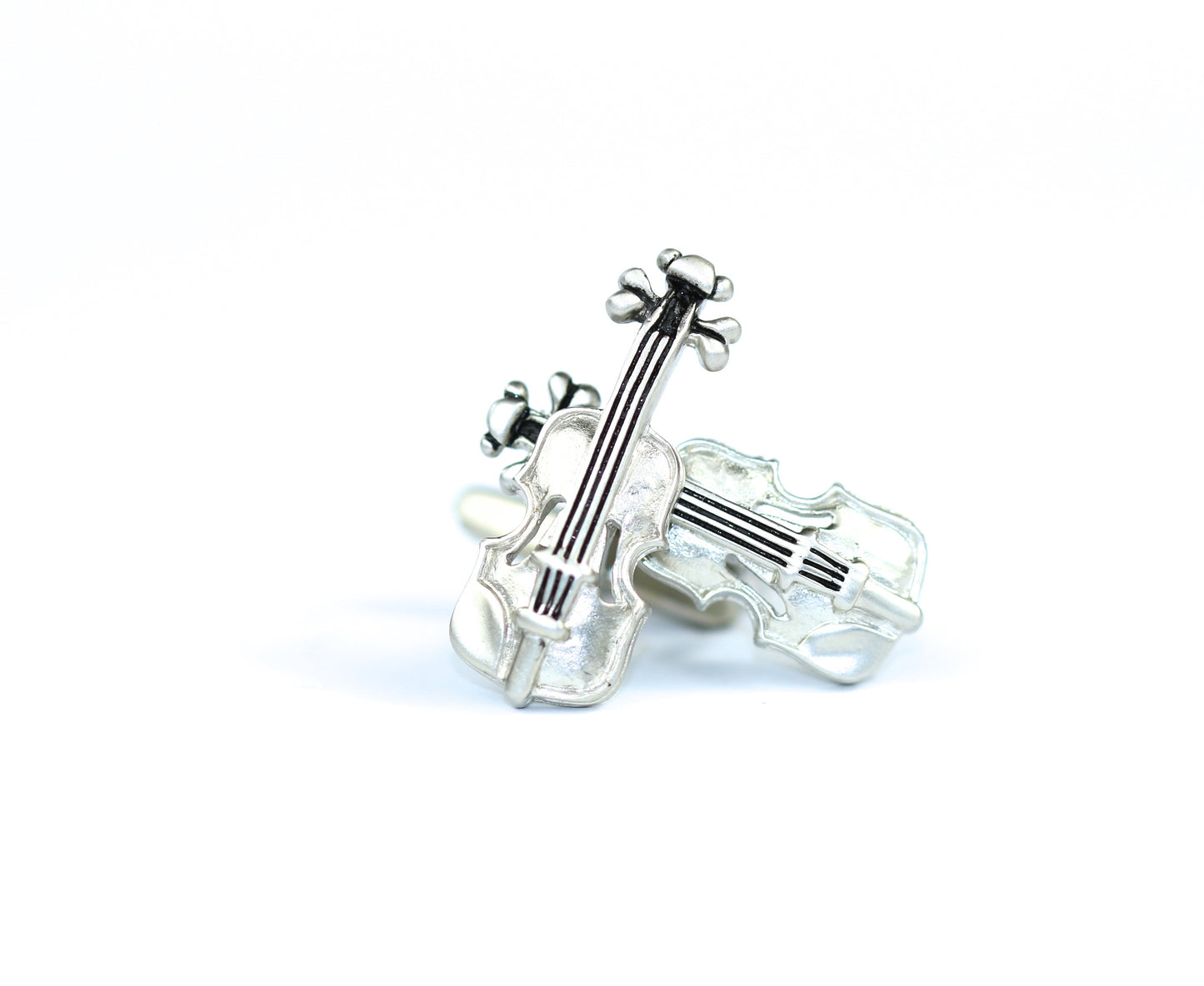Silver plated copper barrel violin viola cufflinks free black velour gift pouch