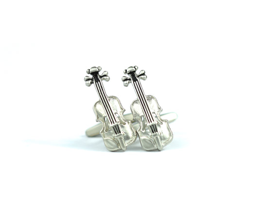Silver plated copper barrel violin viola cufflinks free black velour gift pouch