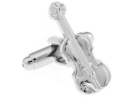 Set of 2 metal swivel barrel violin viola cufflinks in black velour gift pouch