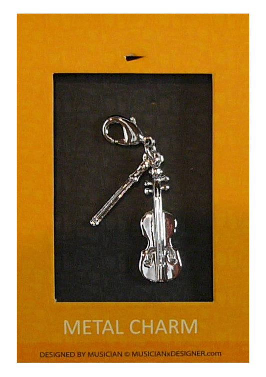 Musician Designer metal violin & bow music charm with lobster claw lock