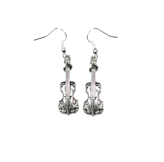 Silver plated ear wire hook violin drop earrings inc free white lace pouch
