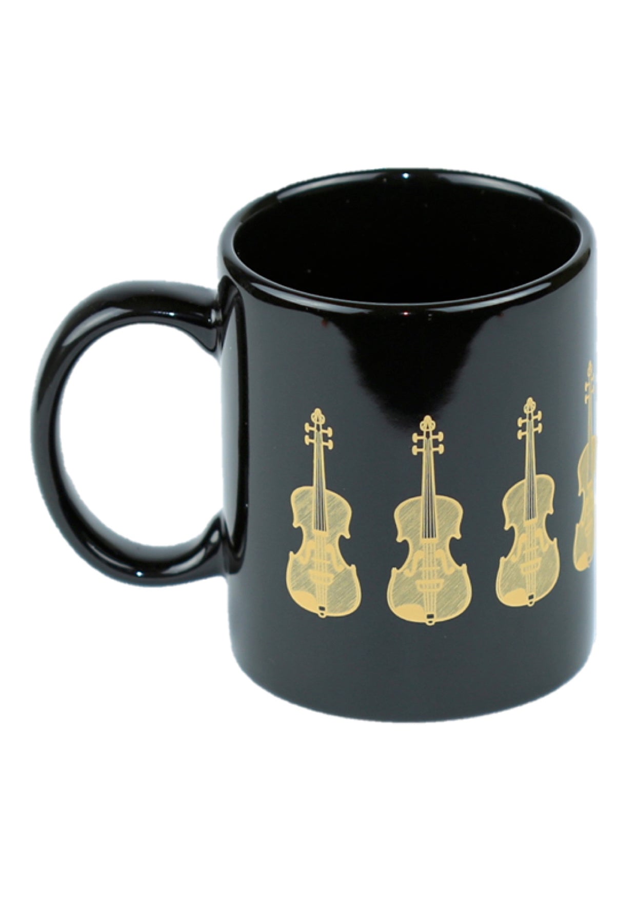 Albert Elovitz brand Black Ceramic Mug Violins design