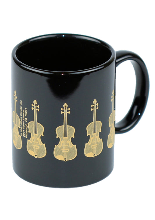 Albert Elovitz brand Black Ceramic Mug Violins design