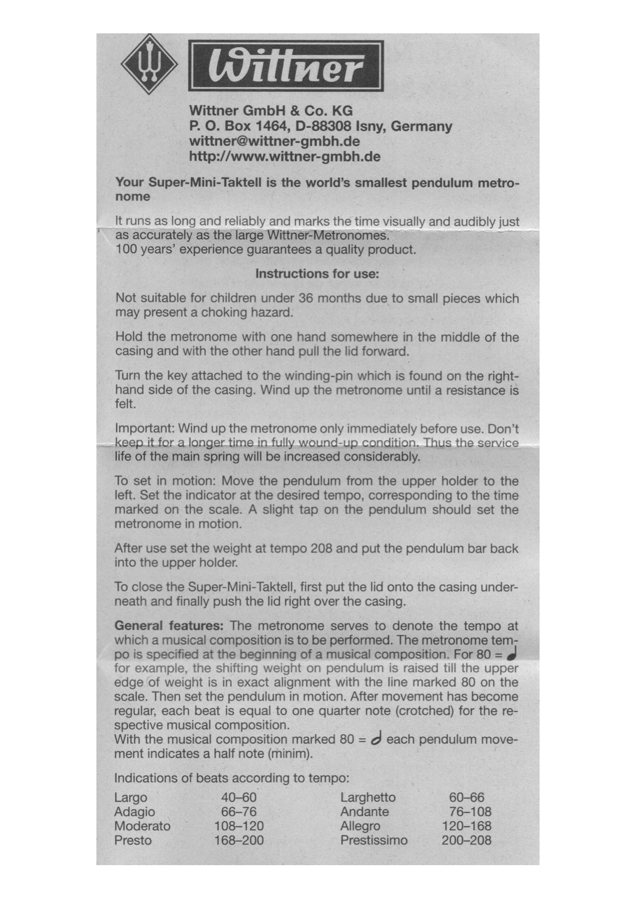White Wittner taktell super mini pendulum metronome accurate portable