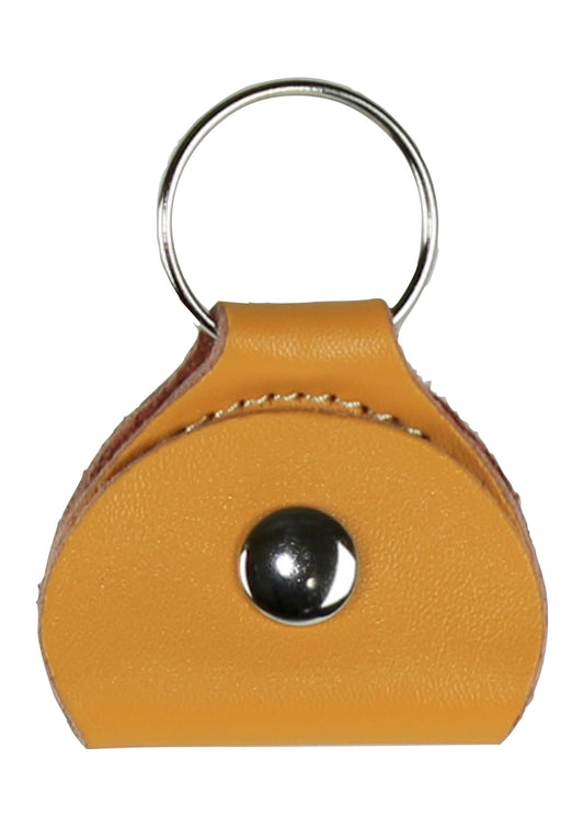 Yellow 100% Genuine Leather Guitar Pick Plectrum Holder & Keyring