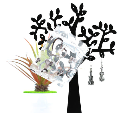 Silver plated ear wire hook violin drop earrings inc free white lace pouch