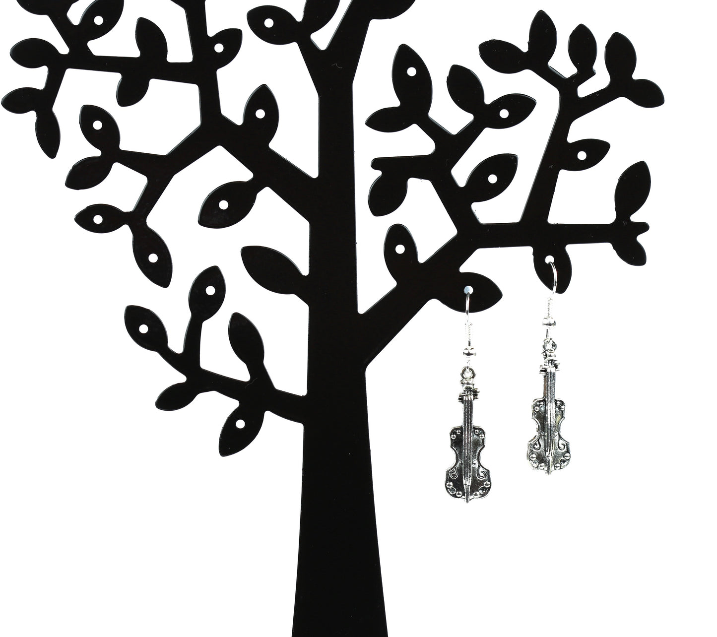 Silver plated ear wire hook violin drop earrings inc free white lace pouch