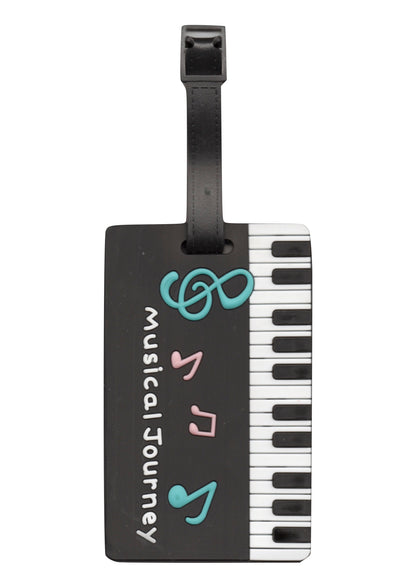 Black keyboard & music symbols design bag instrument case luggage tag