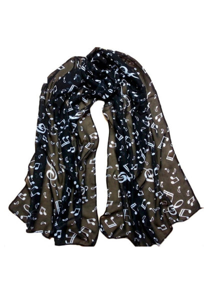 Black musical symbols chiffon neck scarf shawl long rectangle size 47cm X 156cm