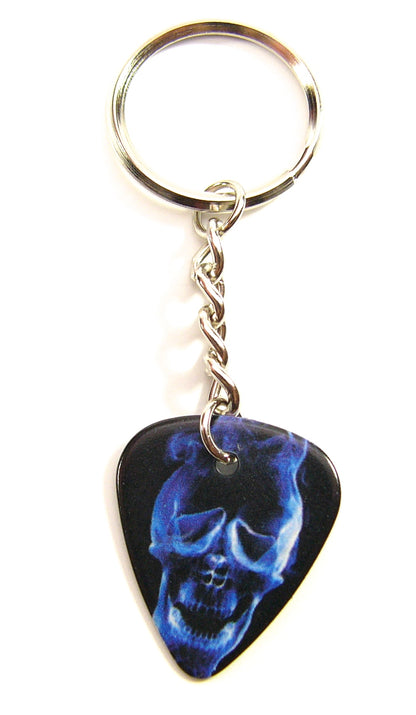 Playable blue skull guitar pick keyring tough chain links split ring