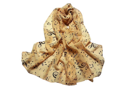 Brown musical symbols chiffon neck scarf shawl long rectangle size 47cm X 156cm