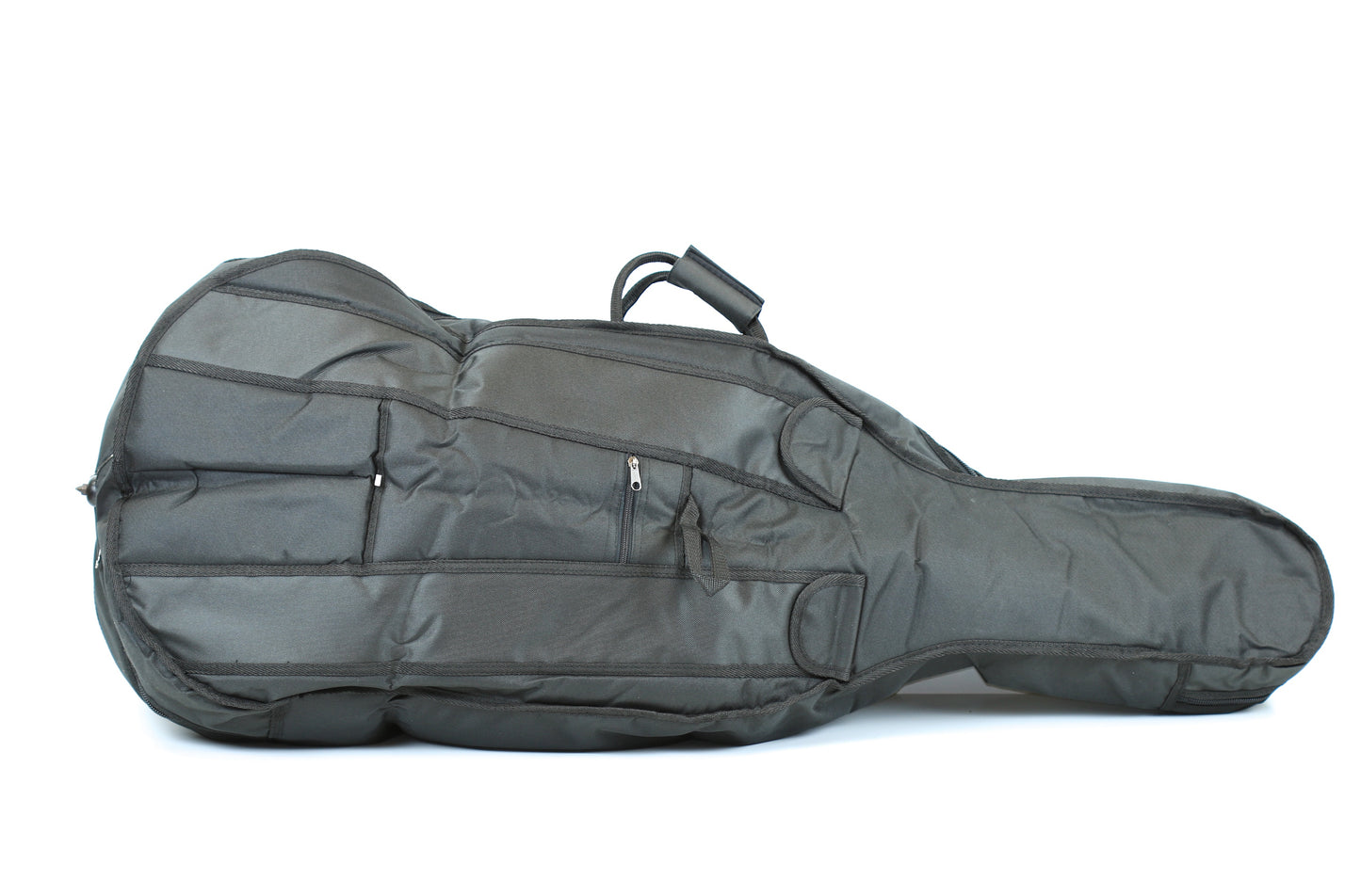 Quality black 4/4 size padded cello bag case - back straps & 2 bow holders