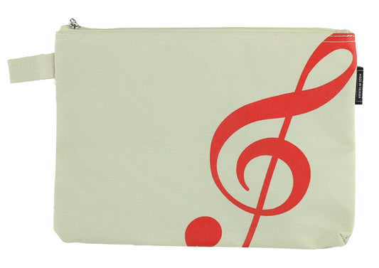 Creme I Love Music brand treble clef print canvas zipper pencil case 23cm X 17cm