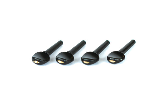 Set of 4 ebony violin tuning pegs with brass diamond capping 1/8 size